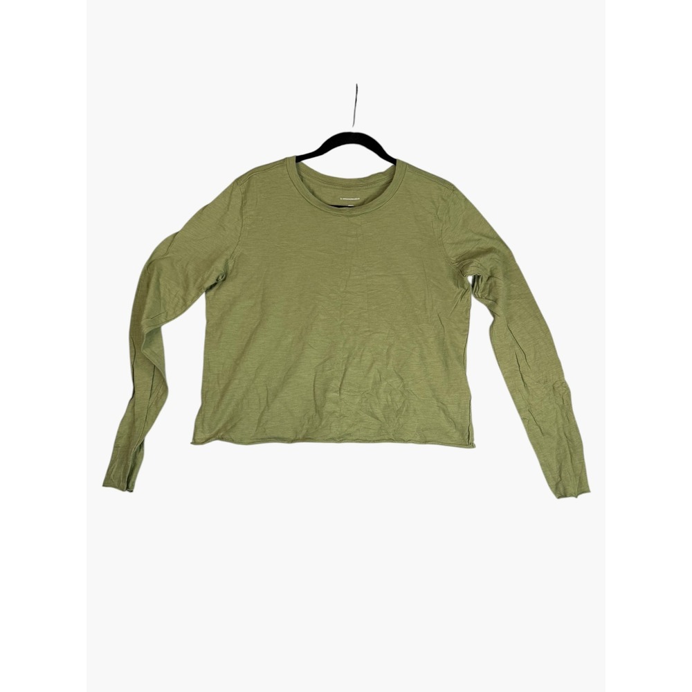 Anthropologie Olive Green Slub Knit Long Sleeve Raw Hem Crew Neck Tee Small